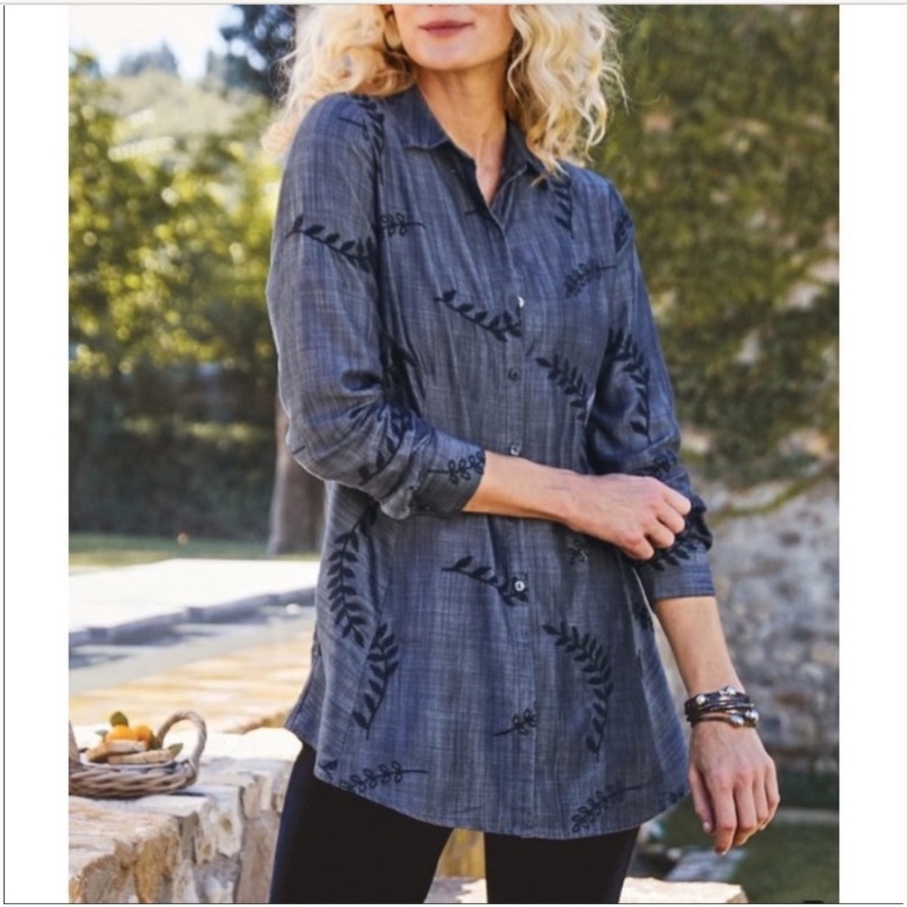 Soft Surroundings Papyrus Embroidered Tencel Shirt